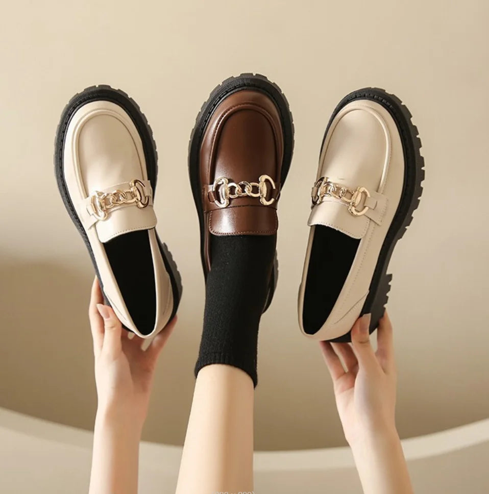 Old Money Chunky Leather Mocassins – Daurea Maison Metal Chain Edition