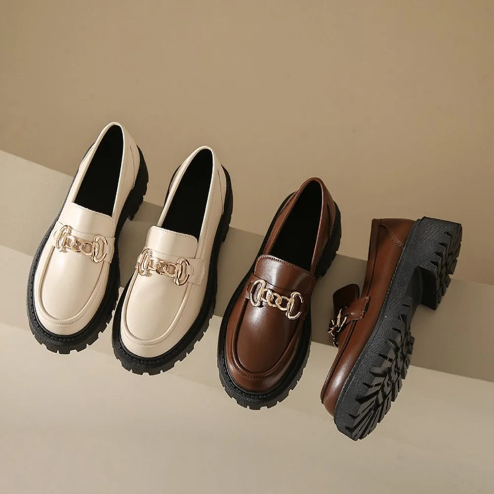 Old Money Chunky Leather Mocassins – Daurea Maison Metal Chain Edition