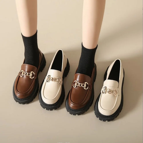 Old Money Chunky Leather Mocassins – Daurea Maison Metal Chain Edition